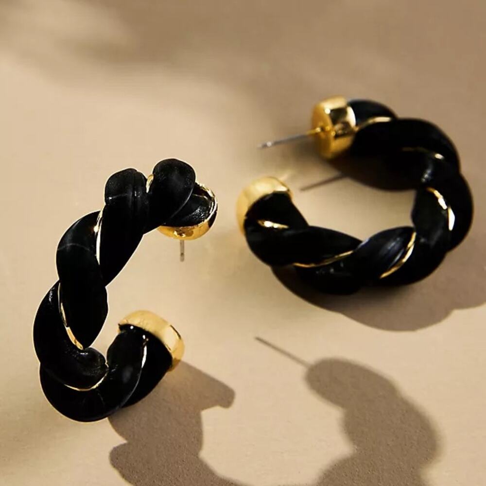 Anthropologie Faux Leather Twist Hoop Earrings